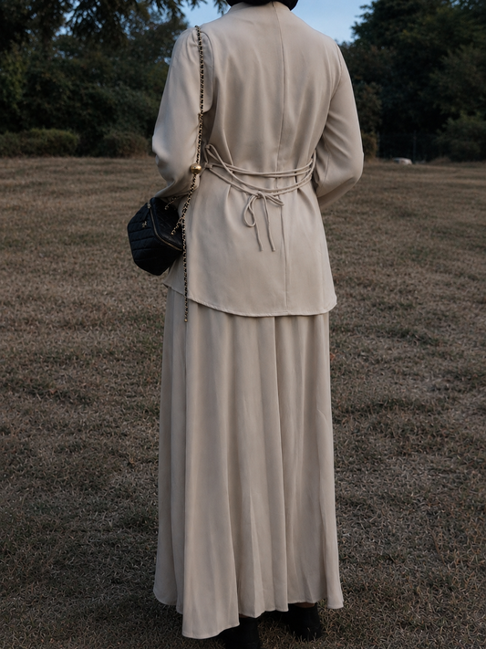 Ensemble Haut SatinĂ© & Jupe Fluide â Beige