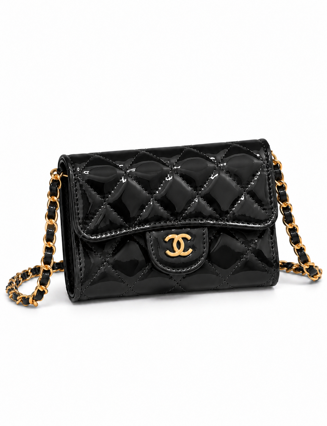 Mini Sac à Bandoulière -Glassy Noir- Détails
Dorés