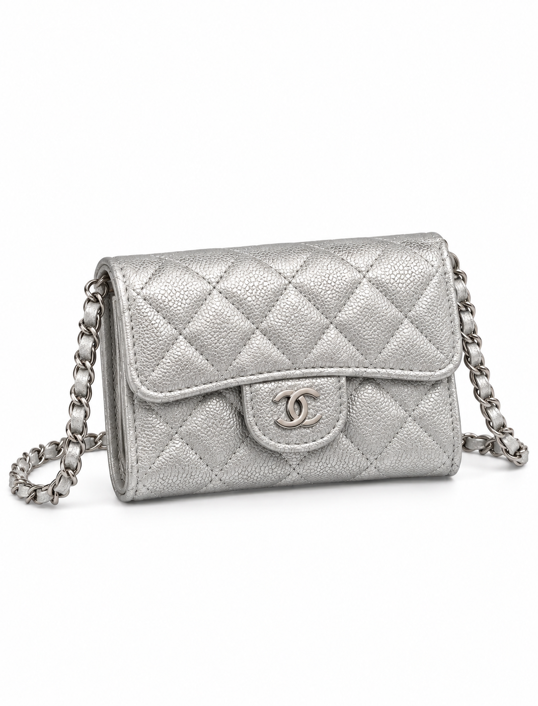 Mini sac à bandoulière argenté grainé