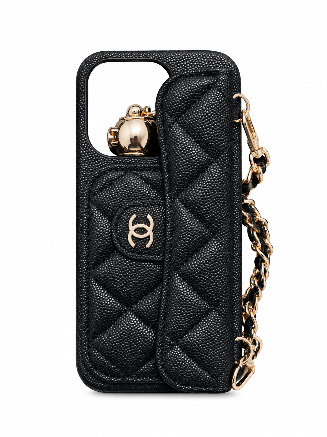 Coque Noir – Cuir Grainé & Détails Dorés