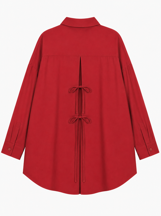 Chemise Oversize à Laçage – Rouge