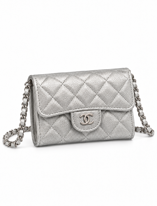 Mini sac à bandoulière argenté grainé