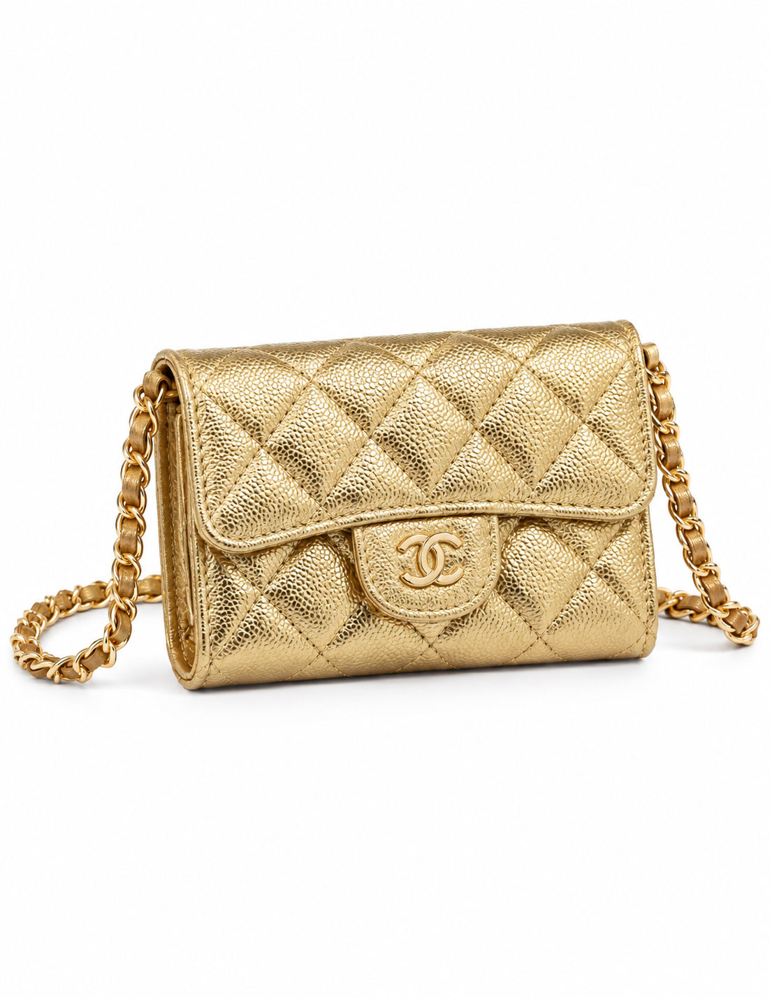 Mini sac à bandoulière en cuir grainé doré -Détails dorés