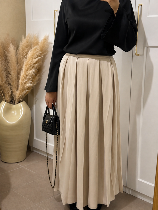 Jupe Longue Plissée – Crêpe – Beige