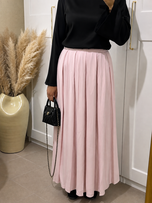 Jupe Longue Plissée – Crêpe – Rose